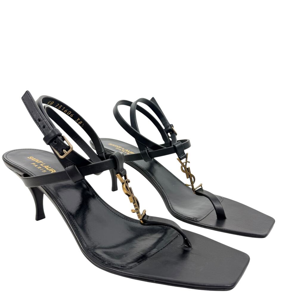 Saint Laurent Cassandra Square Toe 60 Sandals Leather Black Size 38.5 - Picture 2 of 10